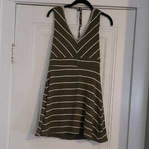 Three Hearts Olive Green Striped Backless Dress